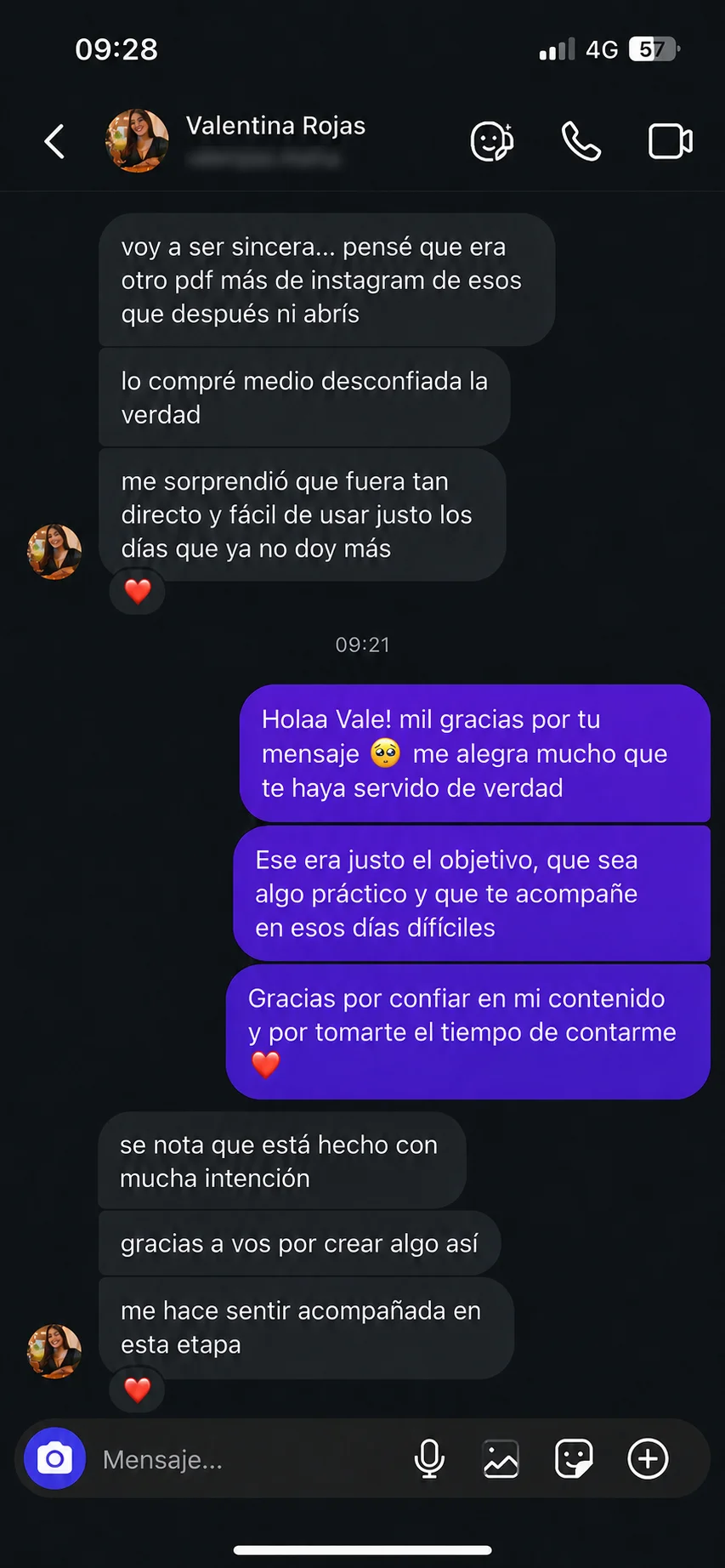 Testimonio real por Instagram de Valentina Rojas