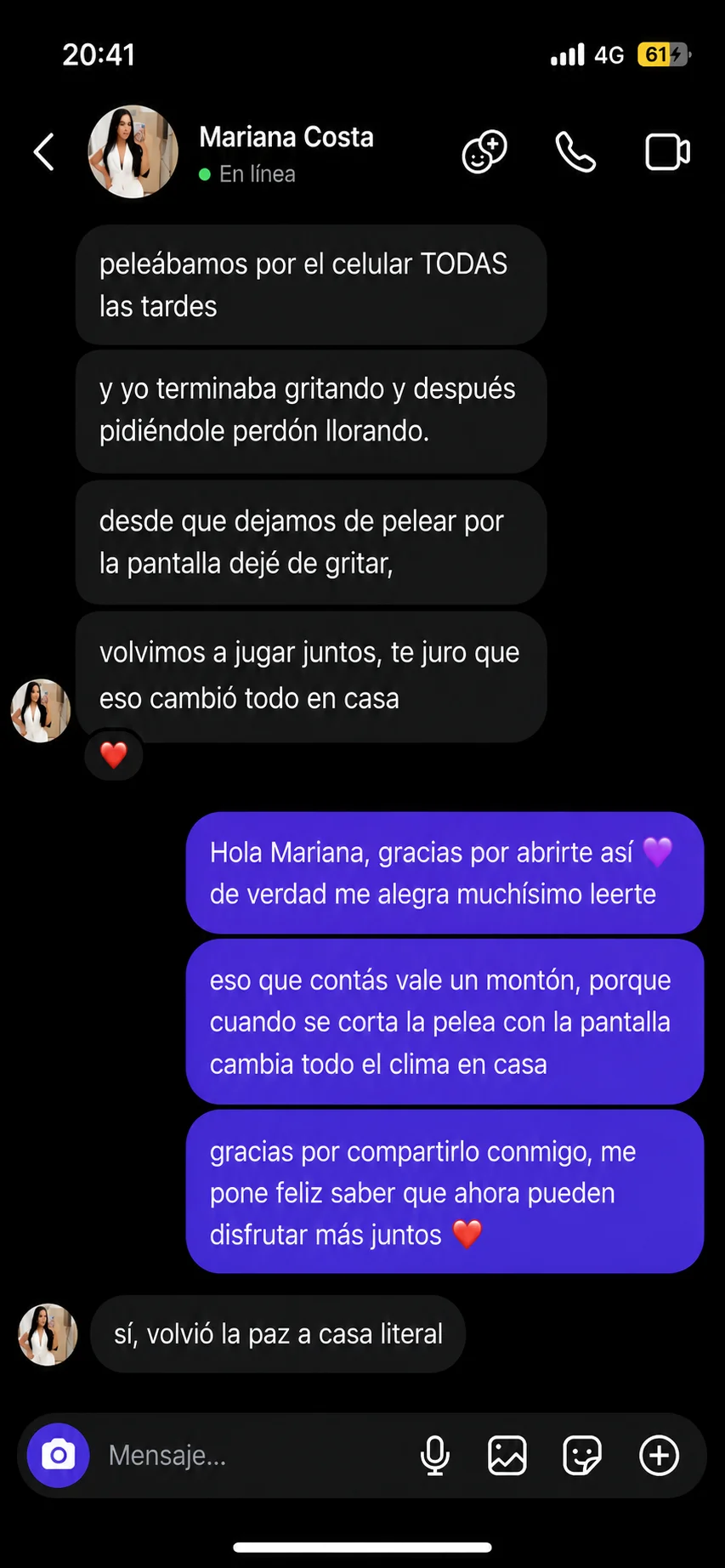 Testimonio real por Instagram de Mariana Costa